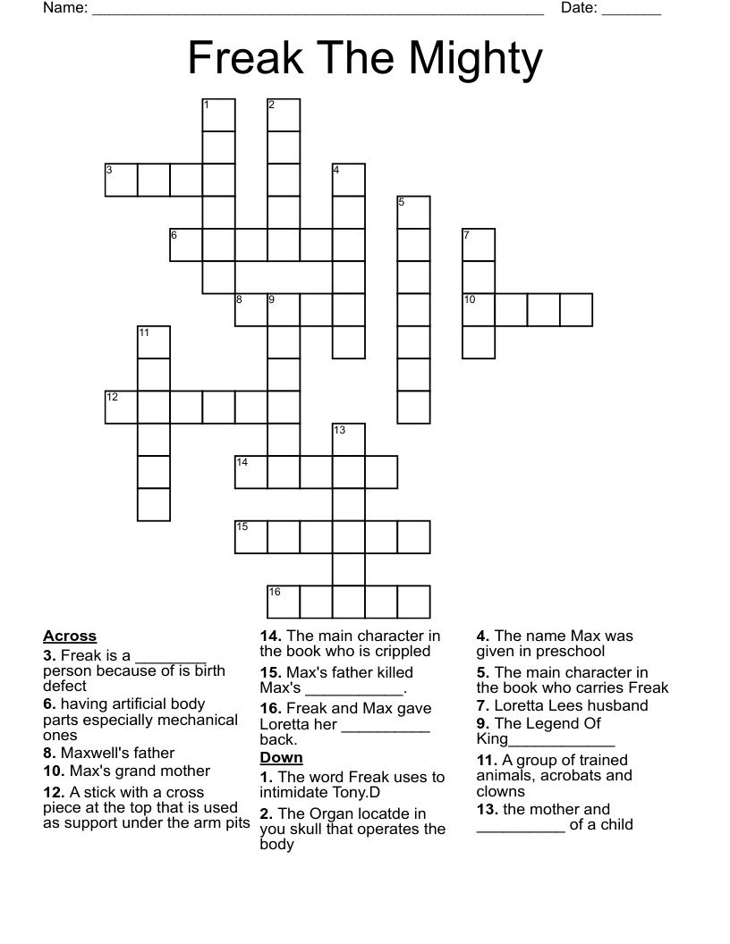 Freak The Mighty Crossword