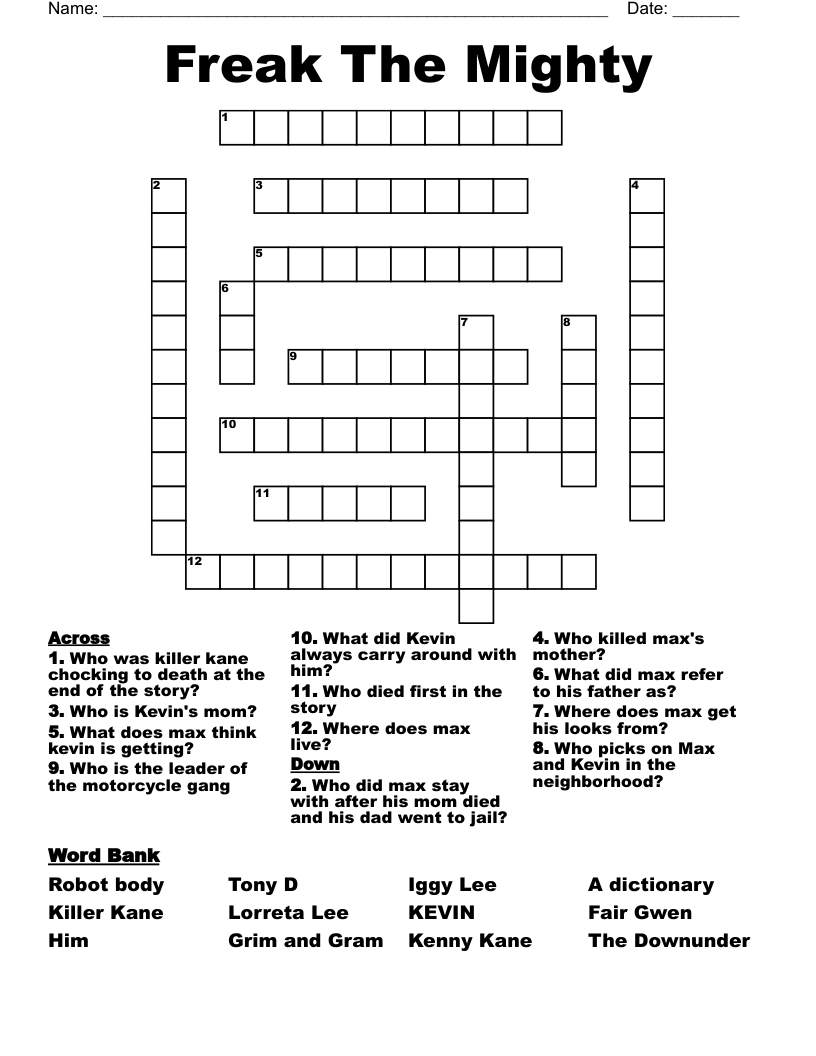 Freak The Mighty Crossword