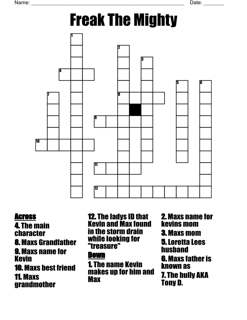 Freak The Mighty Crossword