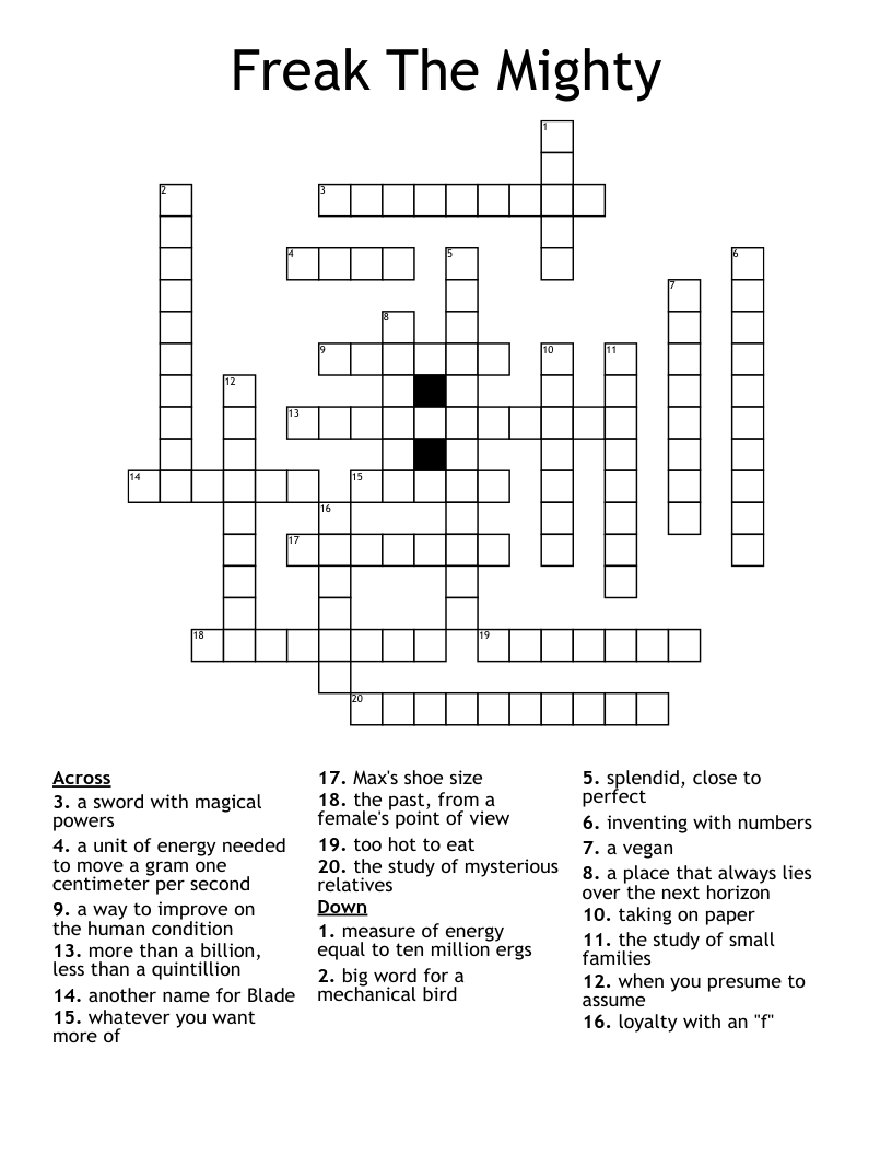 Freak The Mighty Crossword