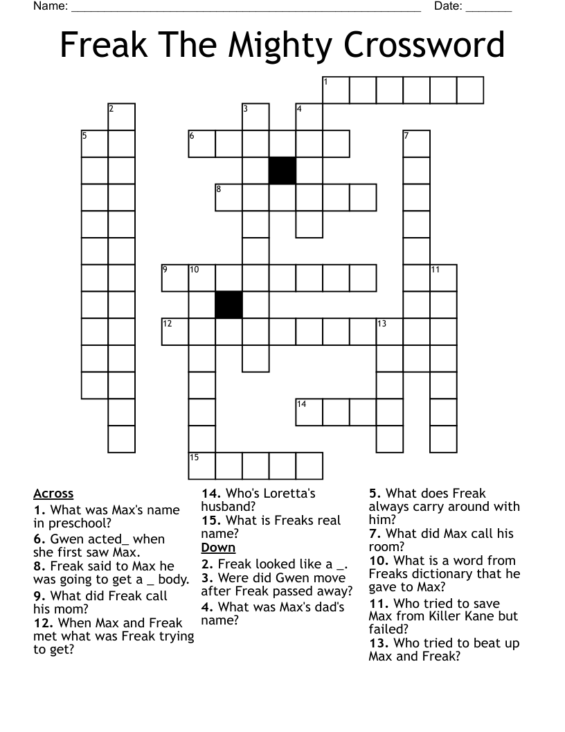 Freak The Mighty Crossword