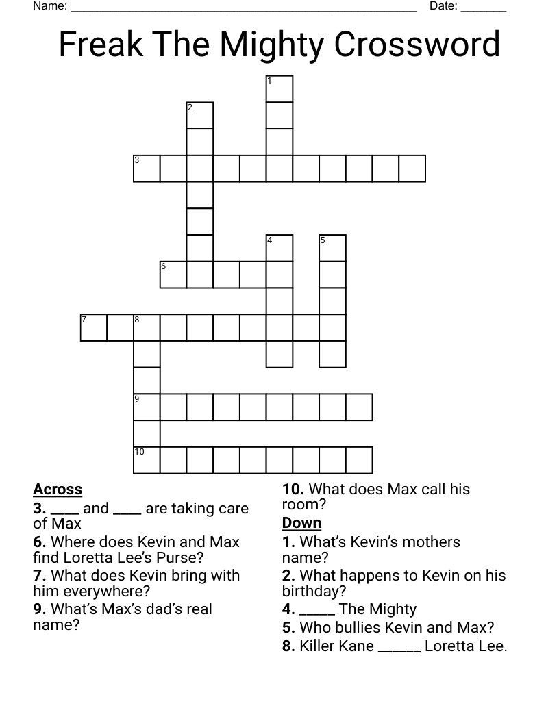 Freak The Mighty Crossword