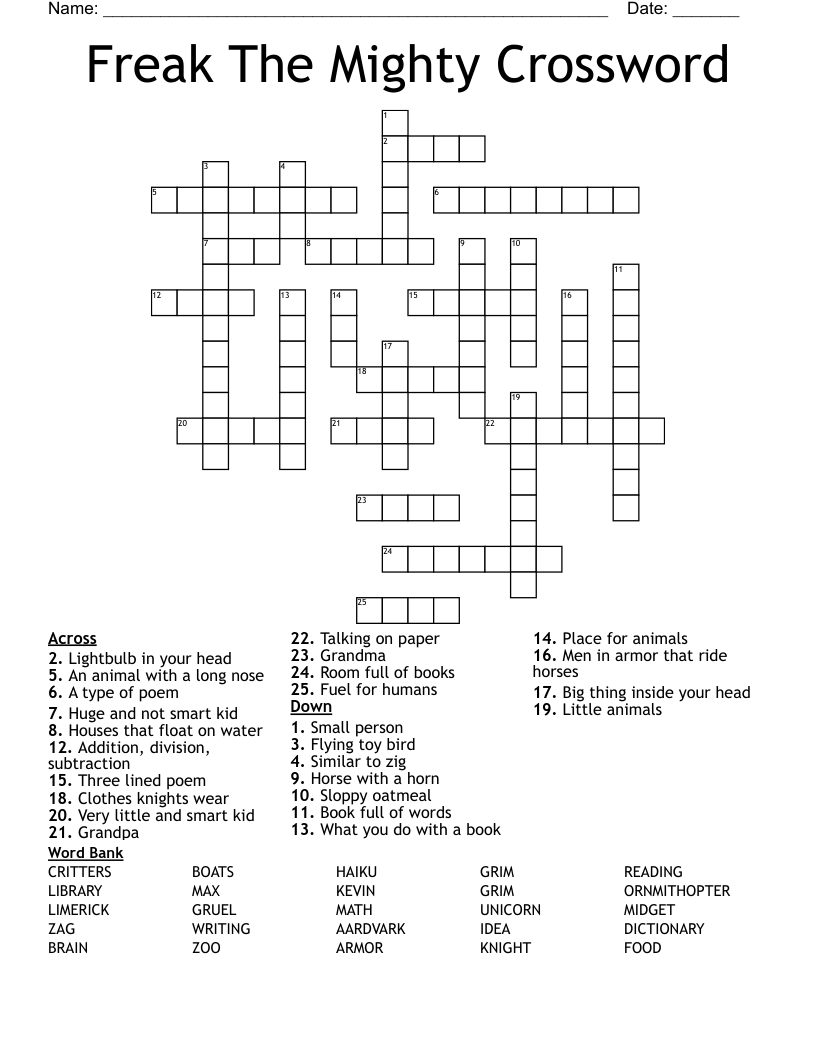 Freak The Mighty Crossword