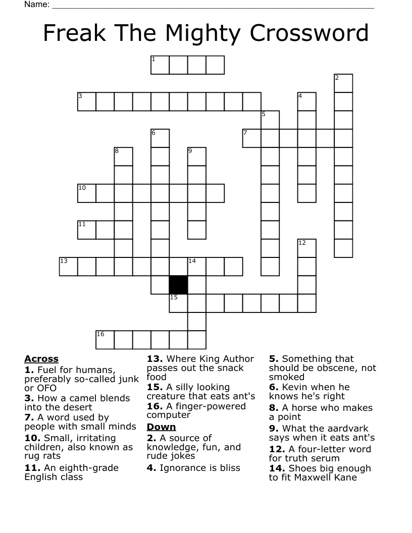 Freak The Mighty Crossword