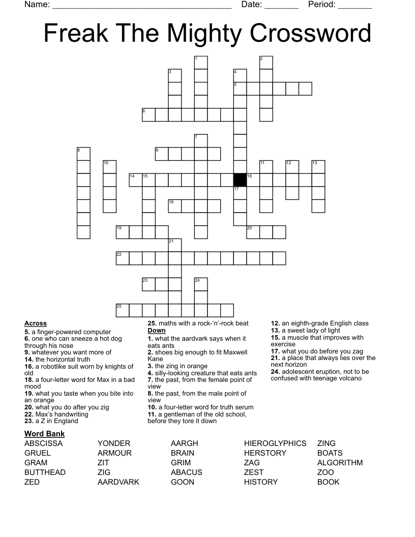 Freak The Mighty Crossword
