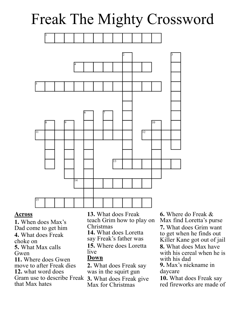 Freak The Mighty Crossword