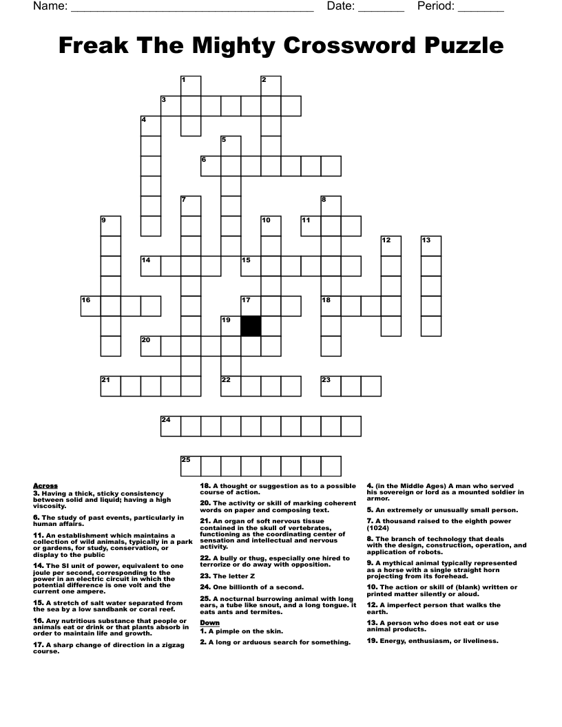 Freak The Mighty Crossword Puzzle