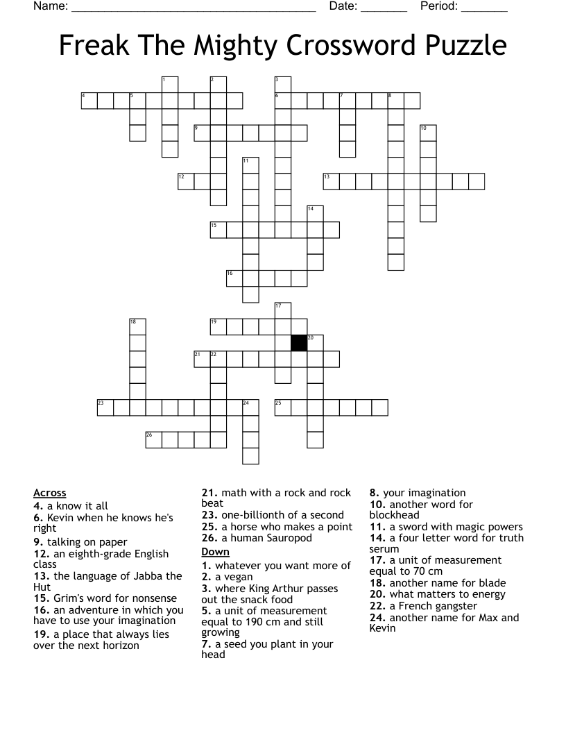 Freak The Mighty Crossword Puzzle