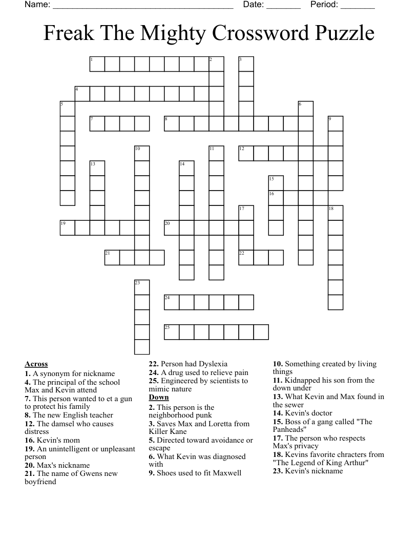 Freak The Mighty Crossword Puzzle
