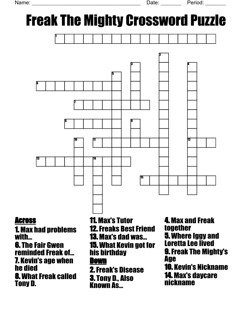 Freak The Mighty Crossword Puzzle