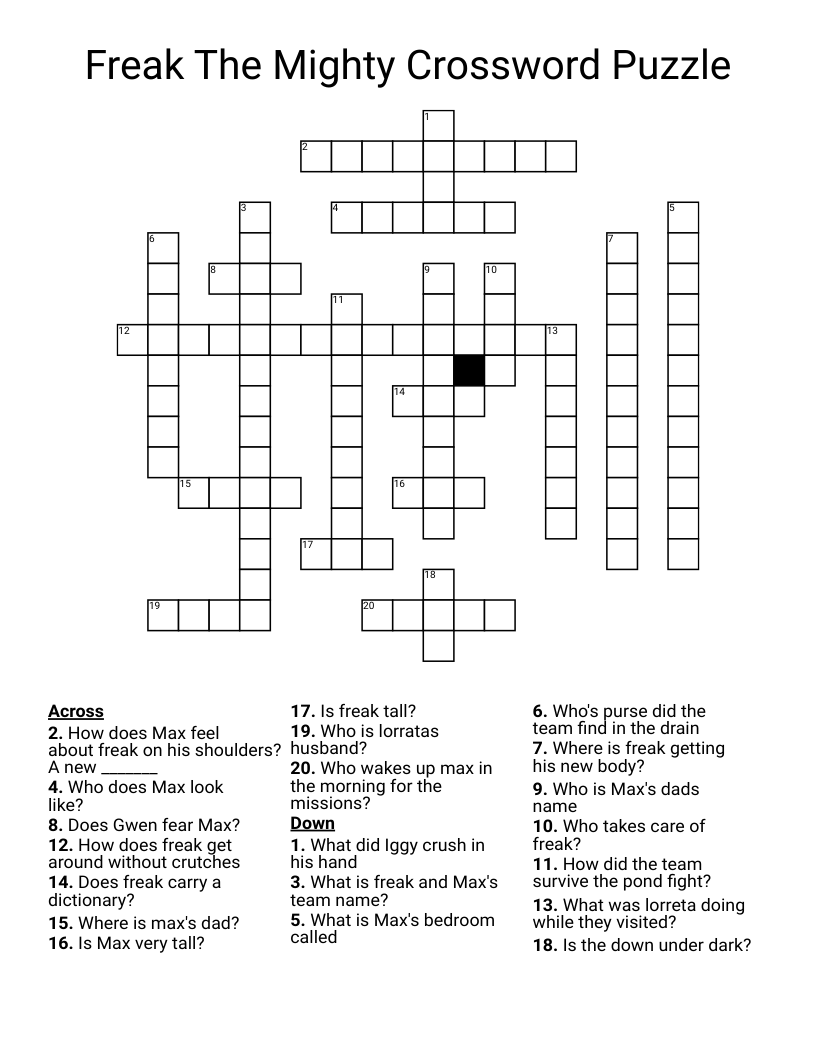 Freak The Mighty Crossword Puzzle