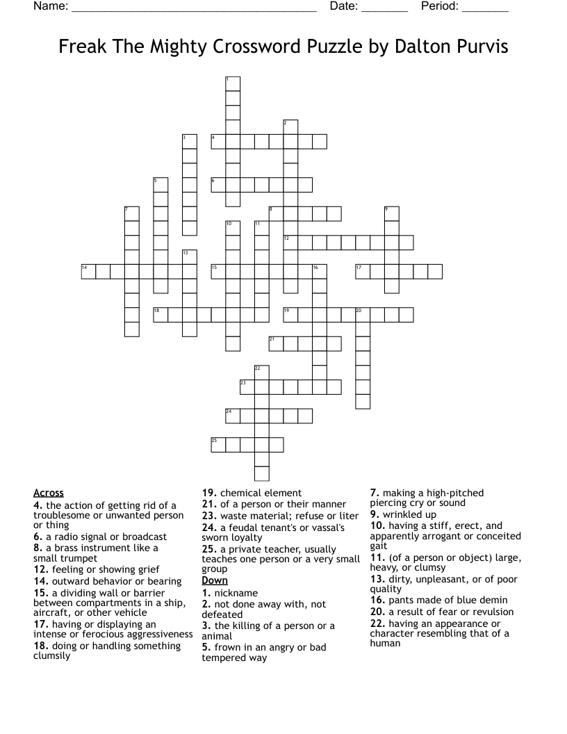 Freak The Mighty Crossword Puzzle by Dalton Purvis