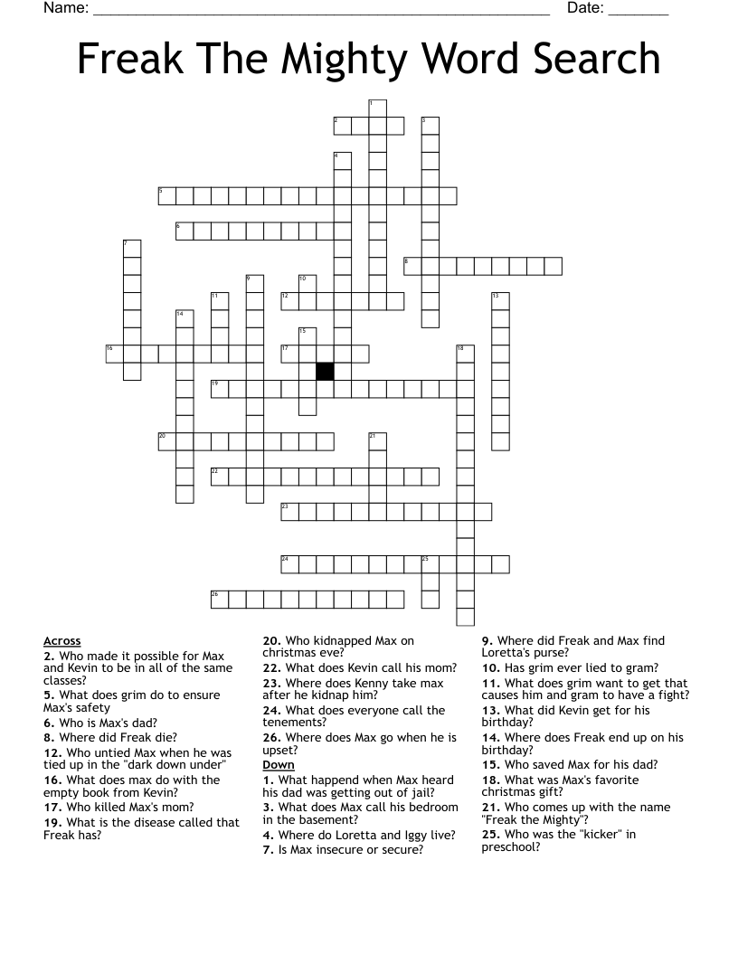Freak The Mighty Word Search Crossword