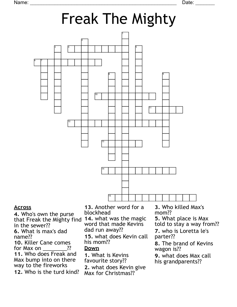 Freak The Mighty  Crossword