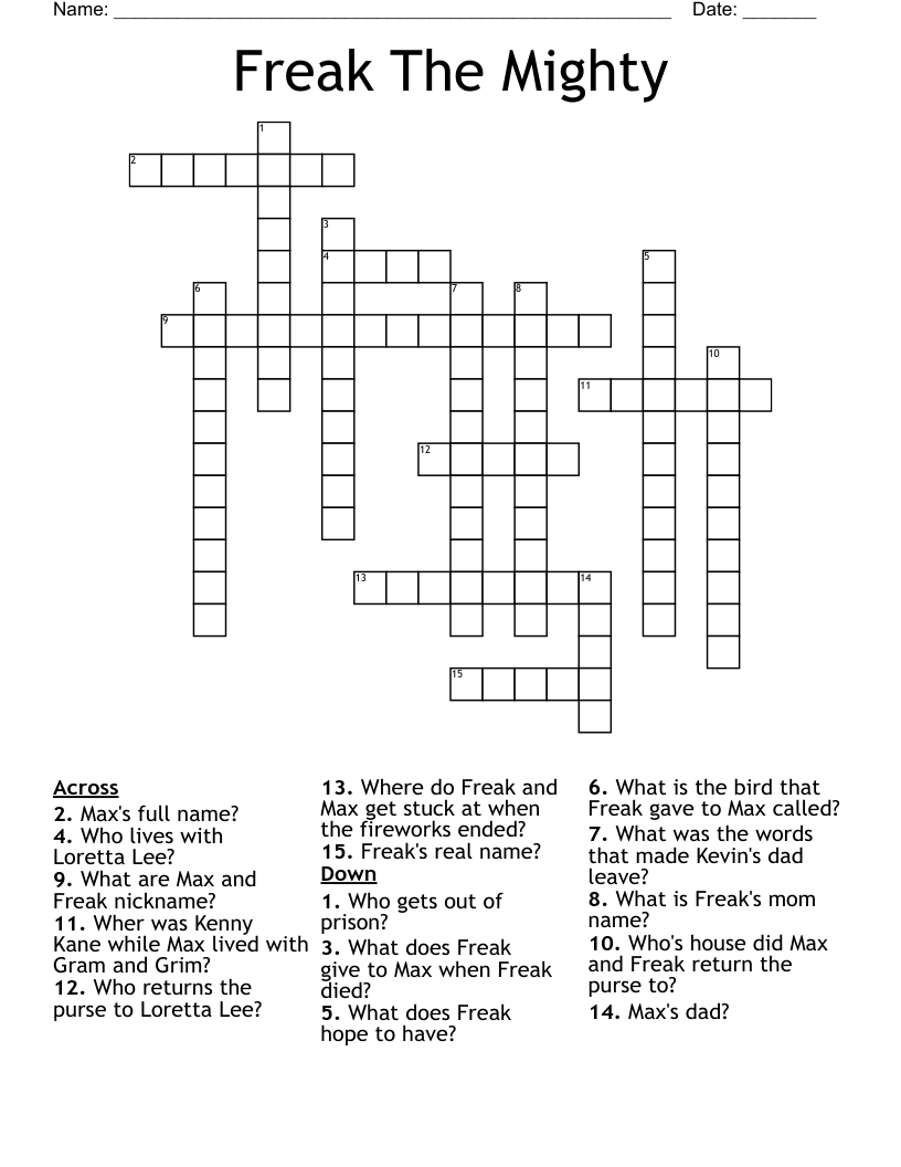 Freak The Mighty  Crossword