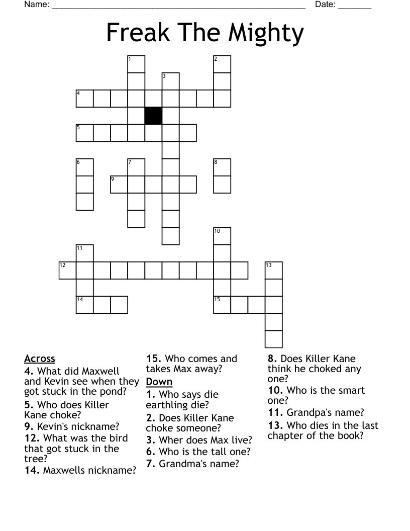 Freak The Mighty  Crossword