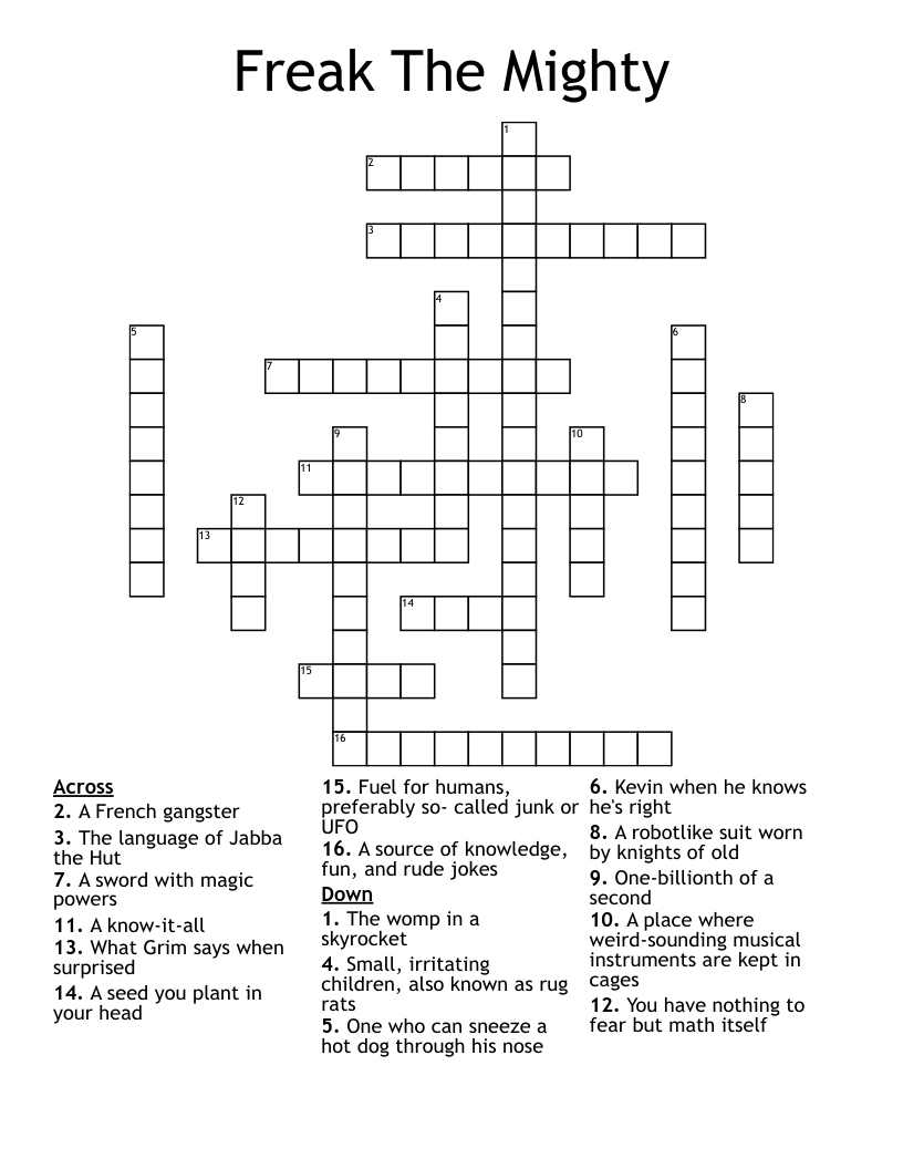 Freak The Mighty  Crossword
