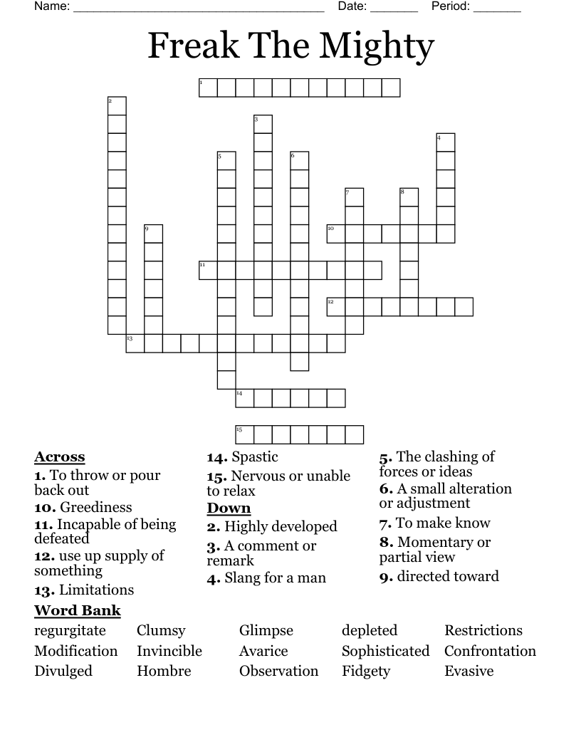 Freak The Mighty  Crossword