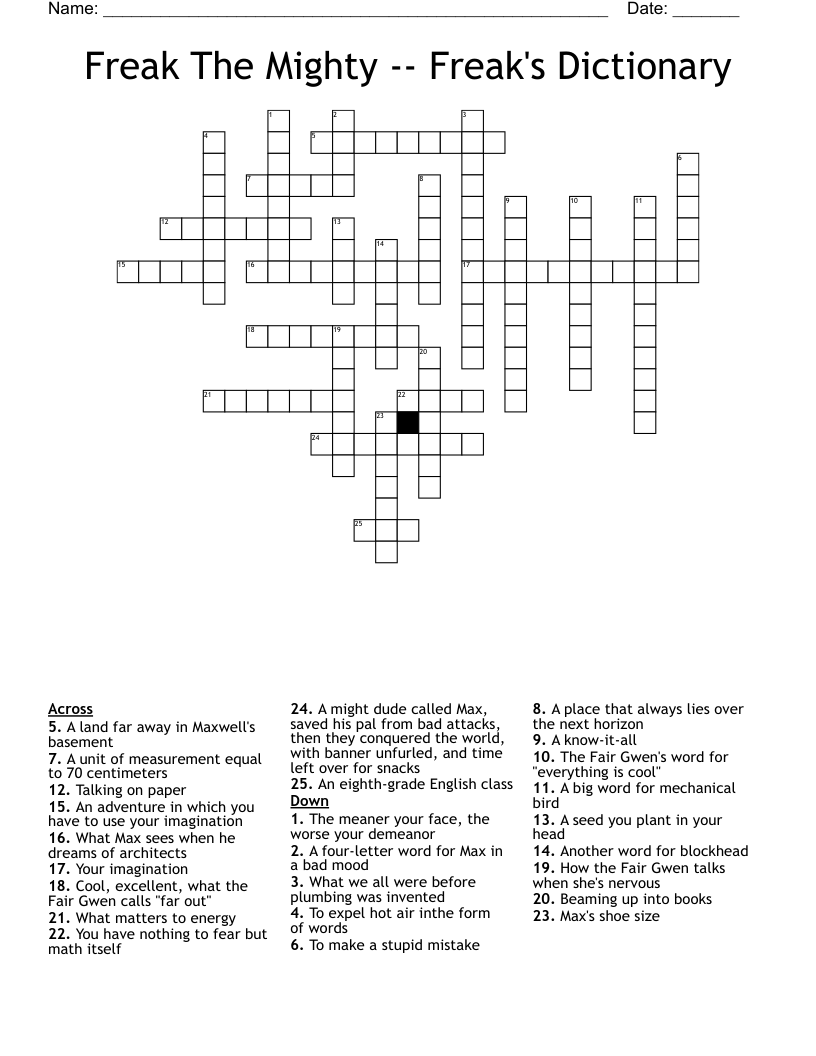 Freak The Mighty -- Freak's Dictionary Crossword