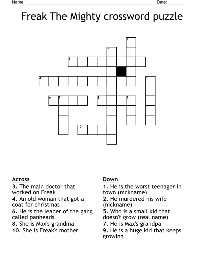 Freak The Mighty crossword puzzle