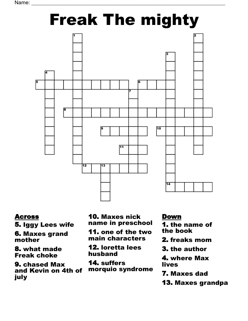 Freak The mighty Crossword