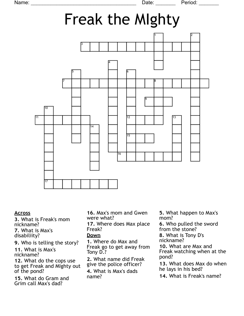 Freak the MIghty Crossword