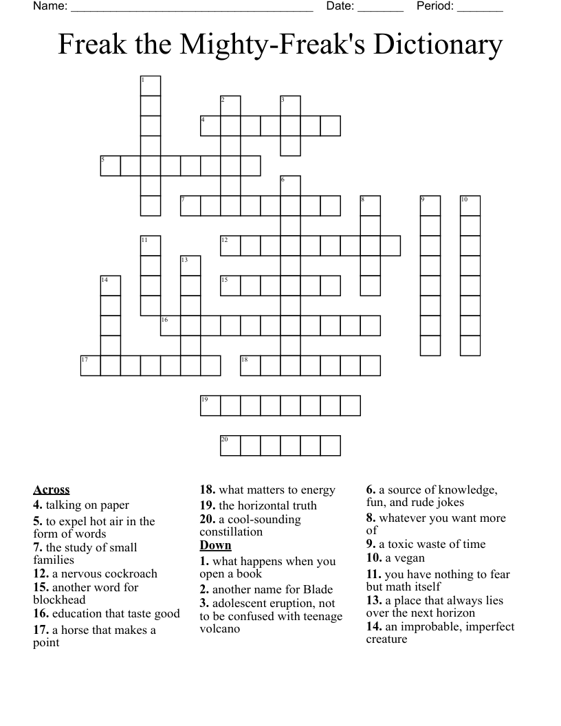 Freak the Mighty-Freak's Dictionary Crossword