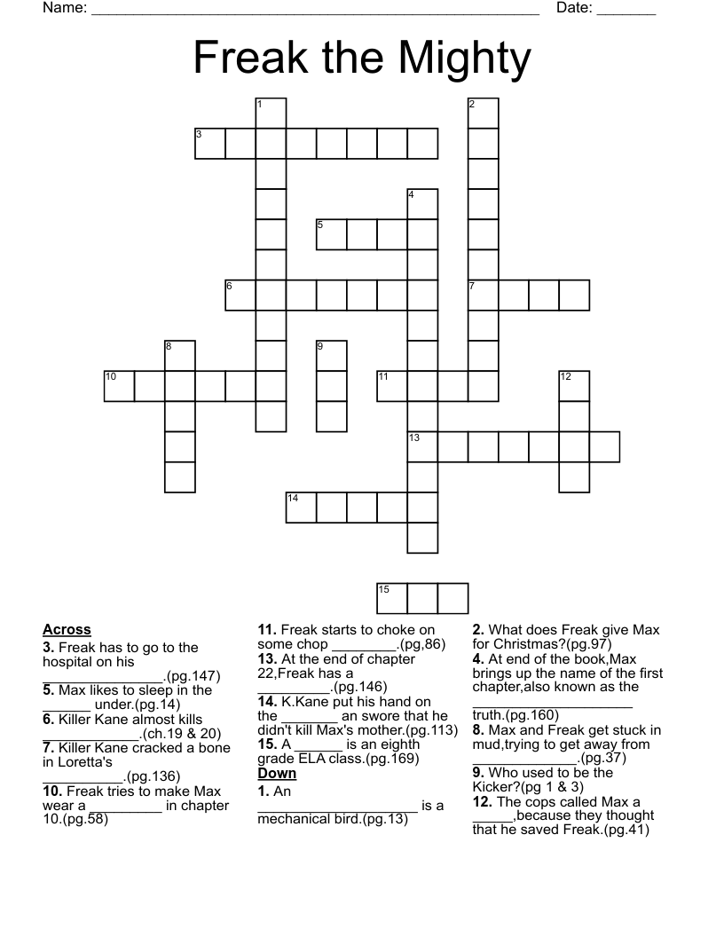 Freak the Mighty Crossword