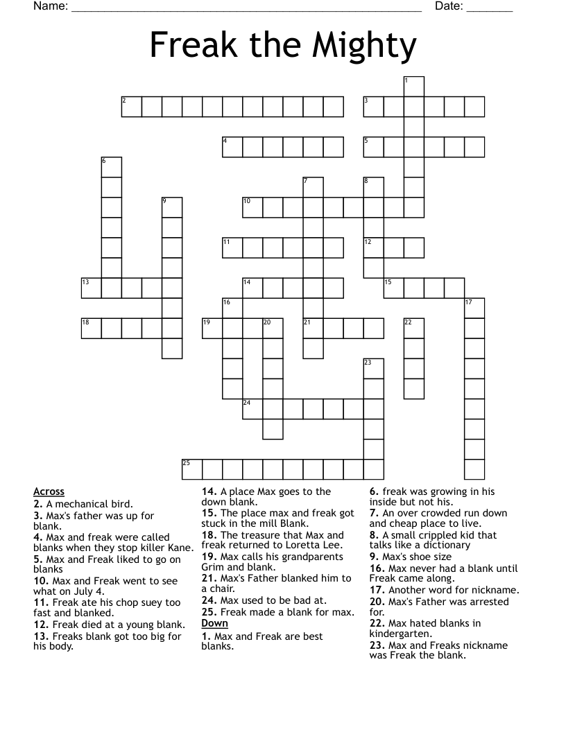Freak the Mighty Crossword