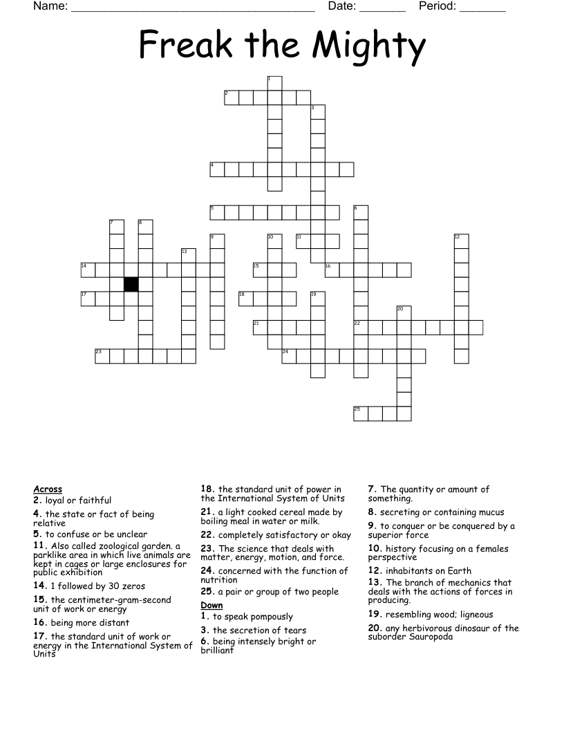 Freak the Mighty Crossword