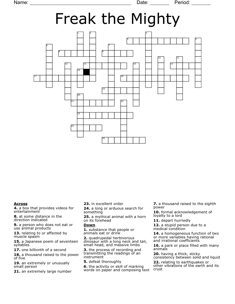 Freak the Mighty Crossword