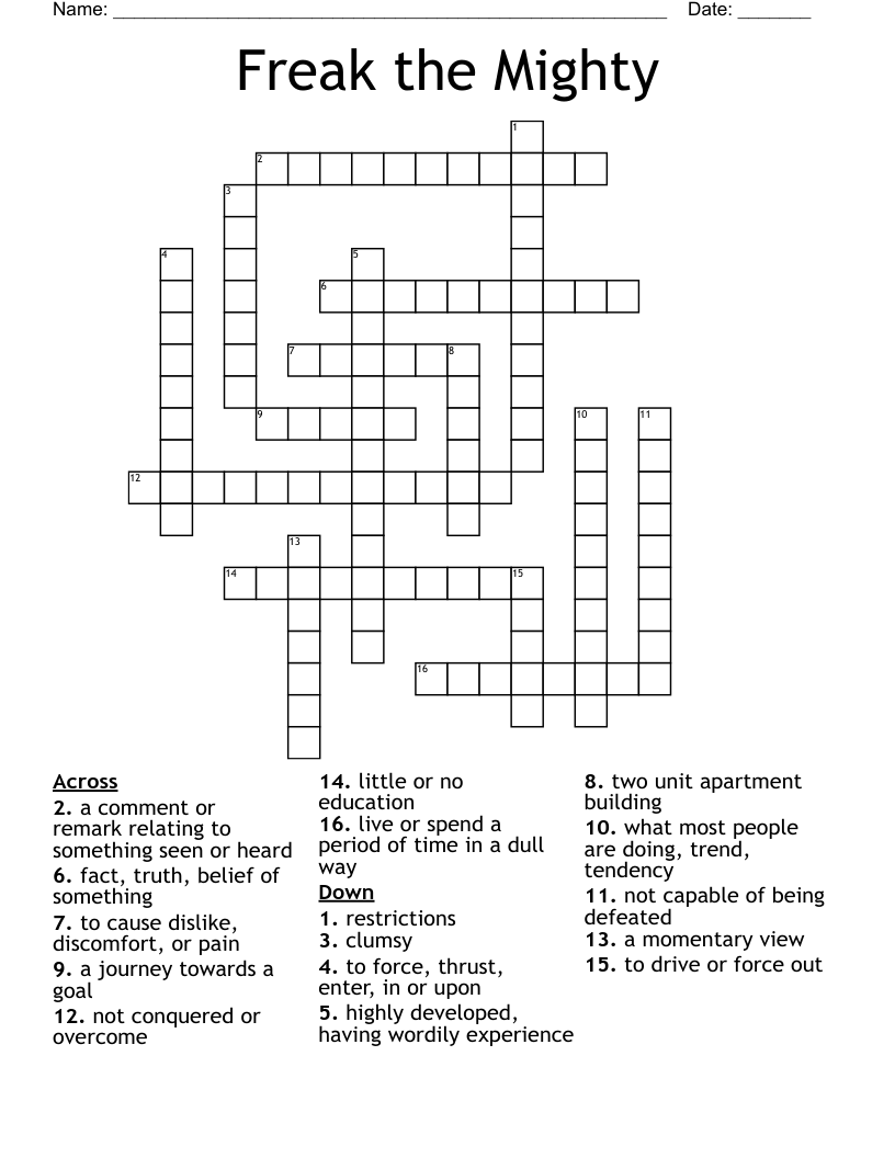 Freak the Mighty Crossword