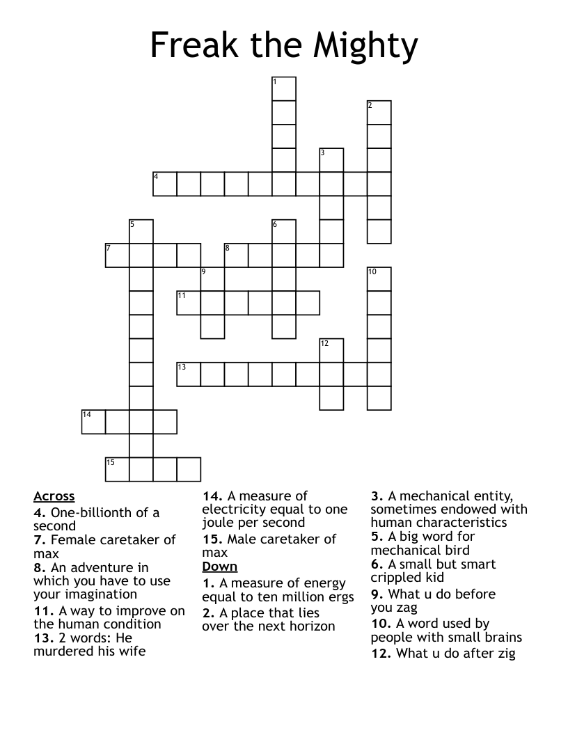 Freak the Mighty Crossword