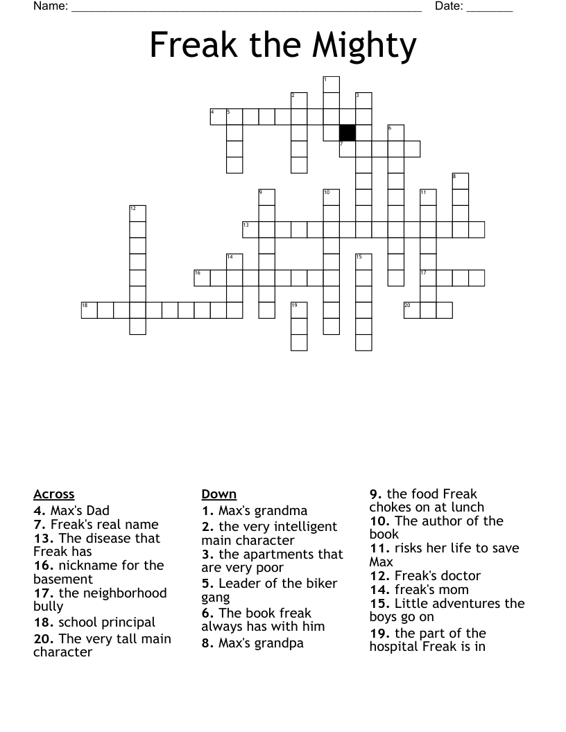 Freak the Mighty Crossword