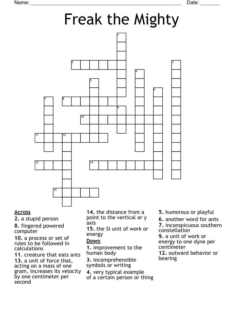 Freak the Mighty Crossword