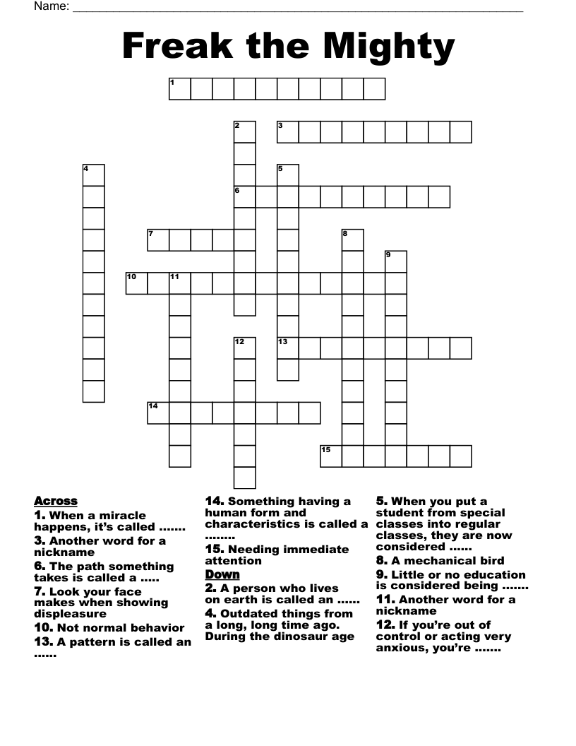 Freak the Mighty Crossword
