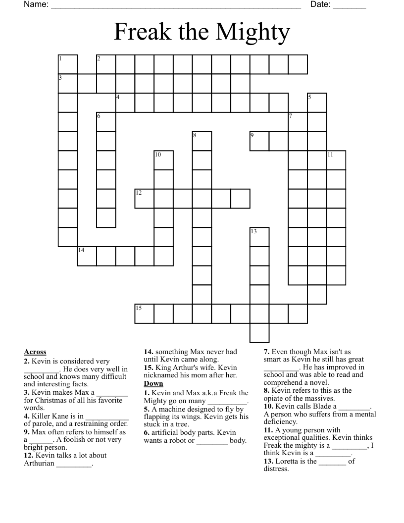 Freak the Mighty Crossword