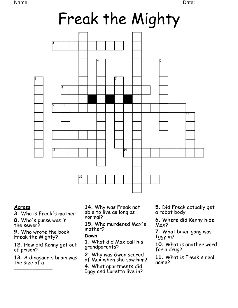 Freak the Mighty Crossword