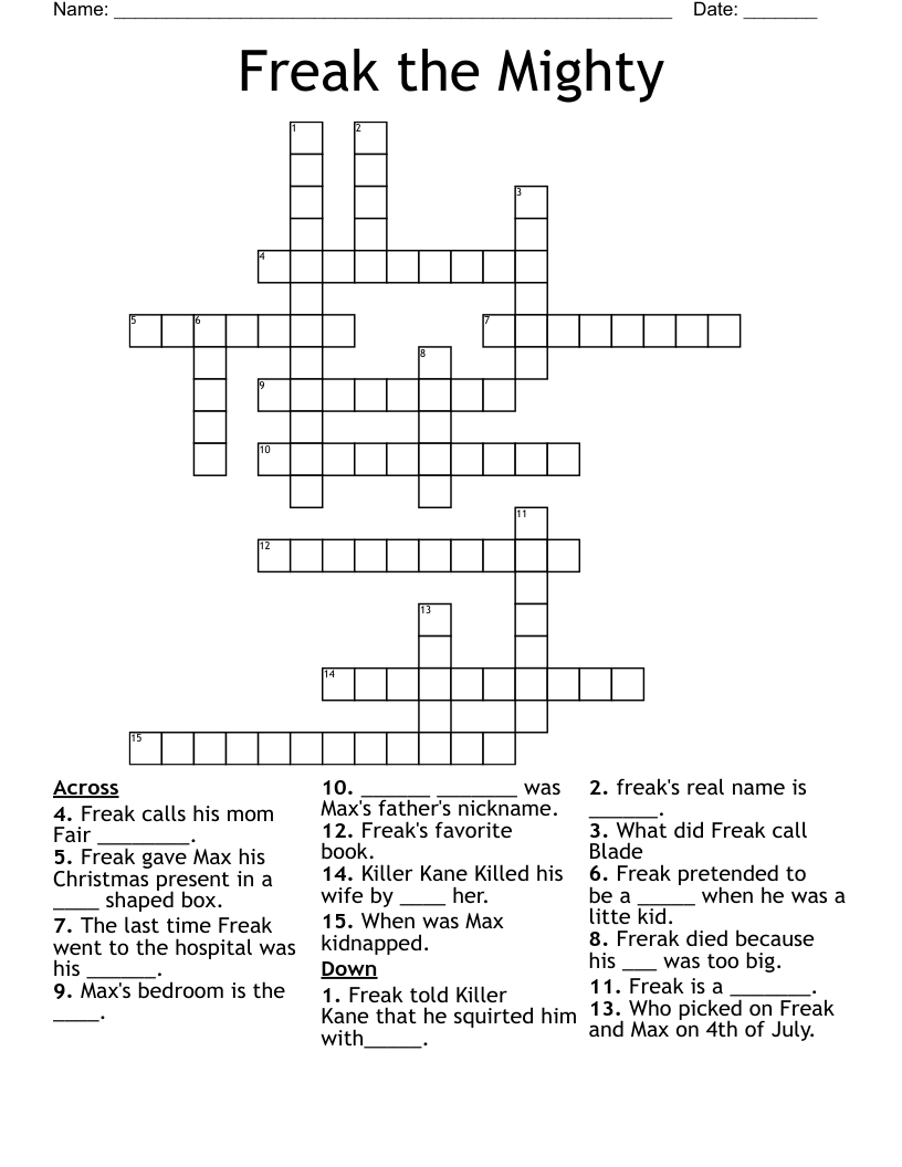 Freak the Mighty Crossword
