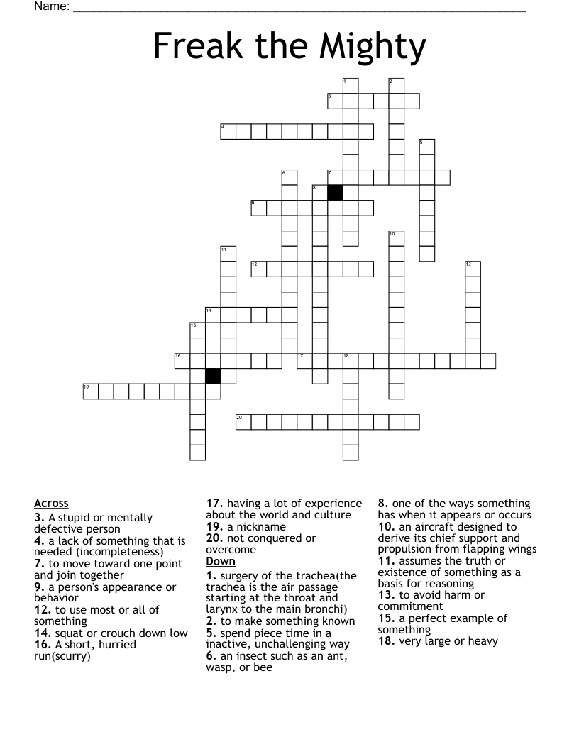 Freak the Mighty Crossword