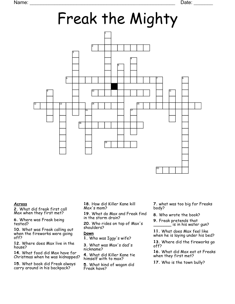 Freak the Mighty Crossword