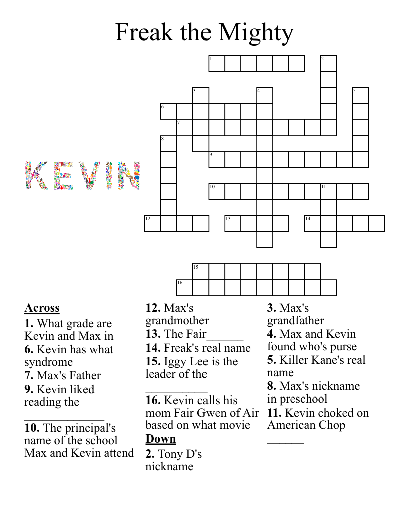 Freak the Mighty Crossword