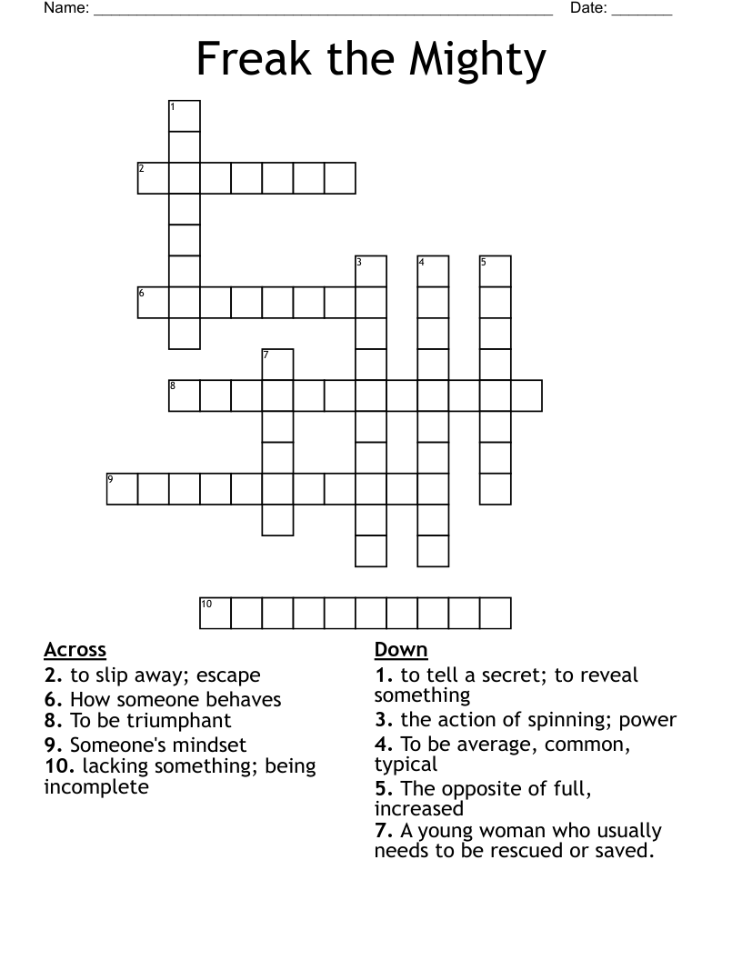 Freak the Mighty Crossword