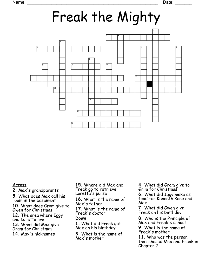 Freak the Mighty Crossword