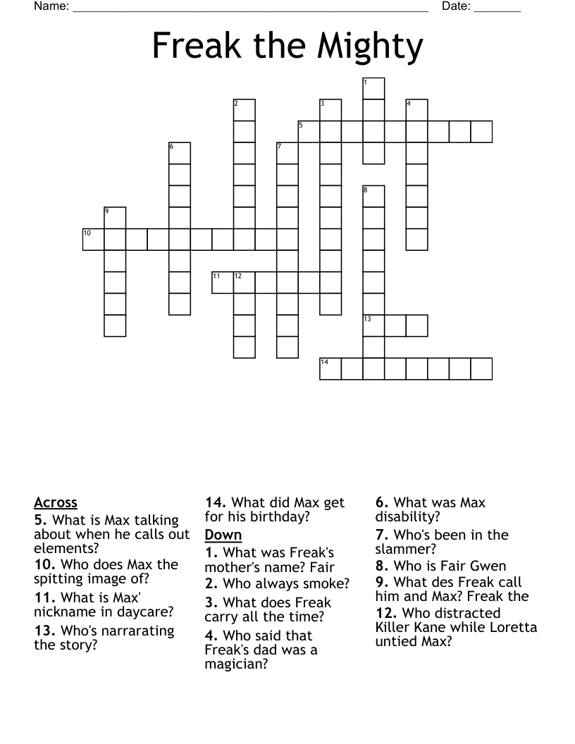 Freak the Mighty Crossword