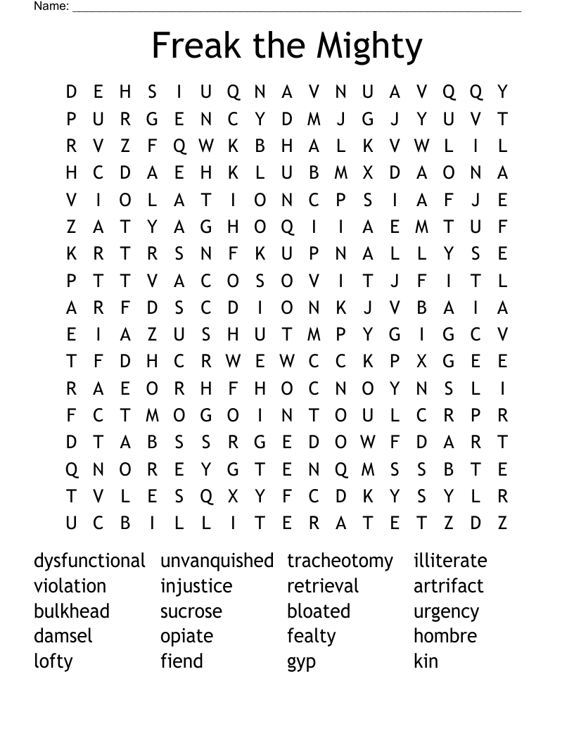 Freak the Mighty Word Search