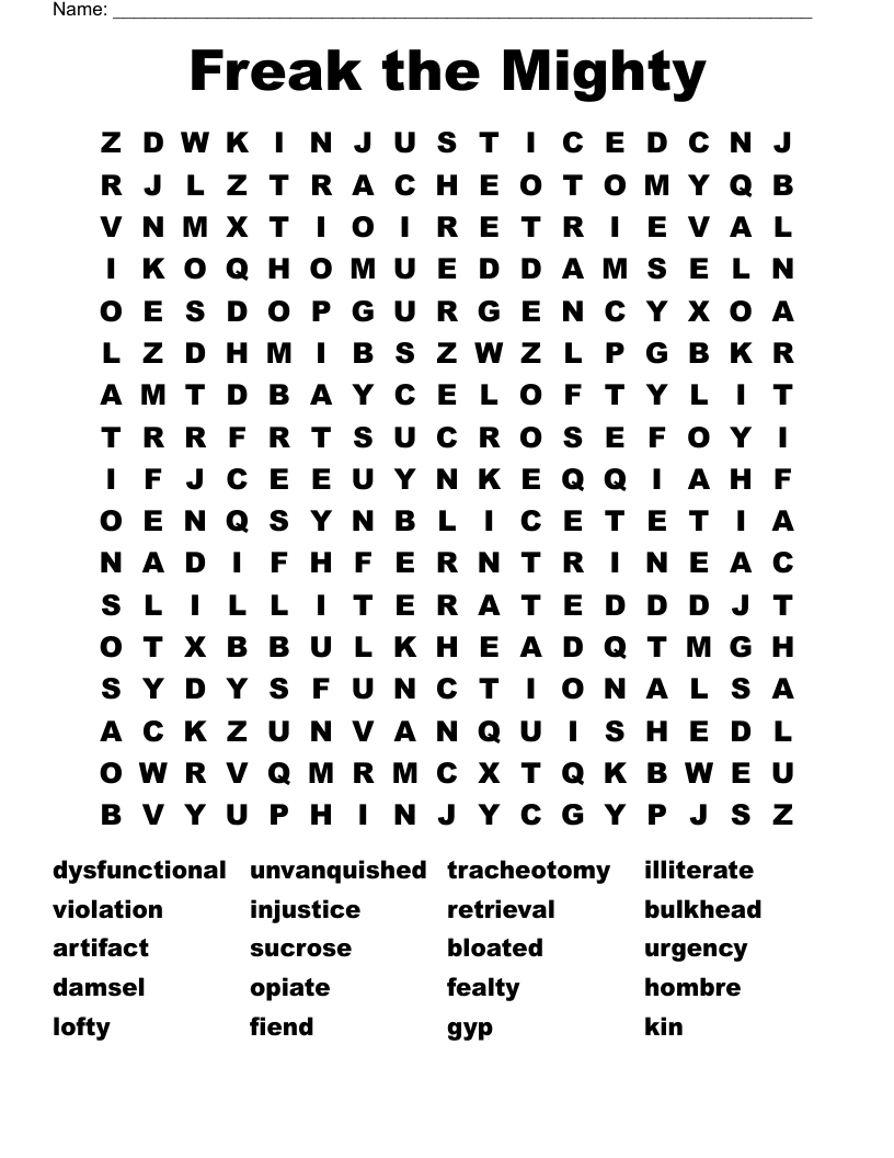 Freak the Mighty Word Search