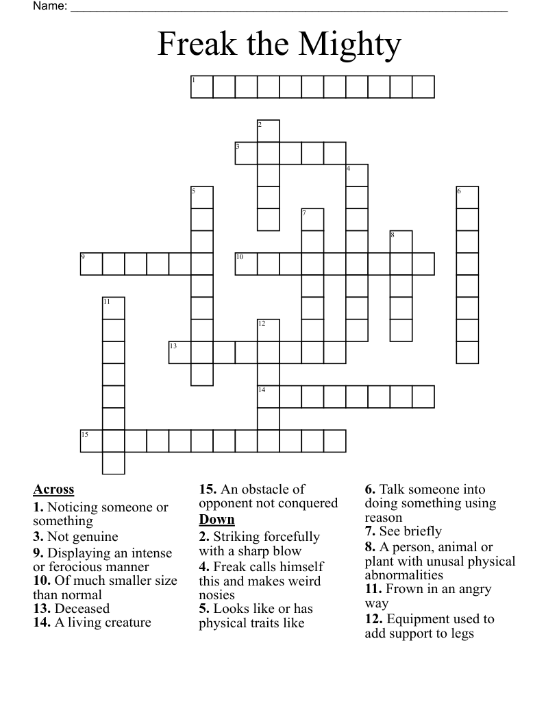 Freak the Mighty Crossword