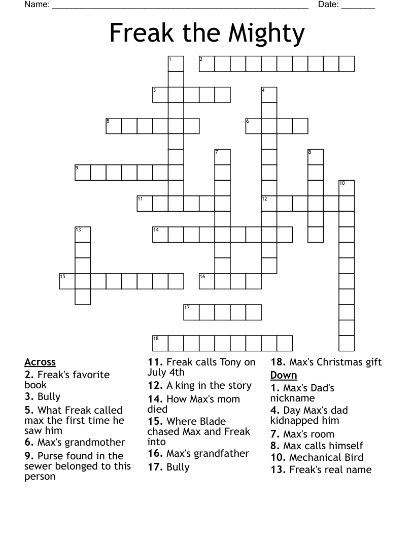 Freak the Mighty Crossword