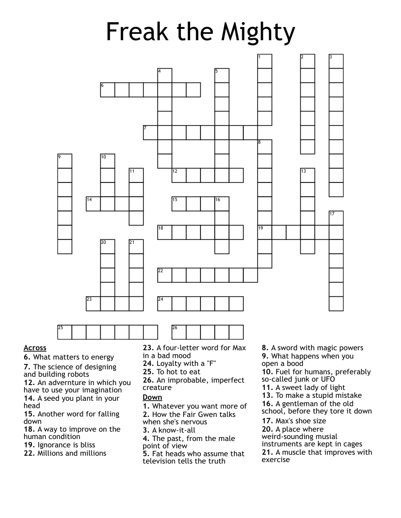 Freak the Mighty Crossword